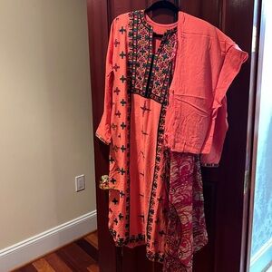 Coral Embroidered Kurta with Dupatta